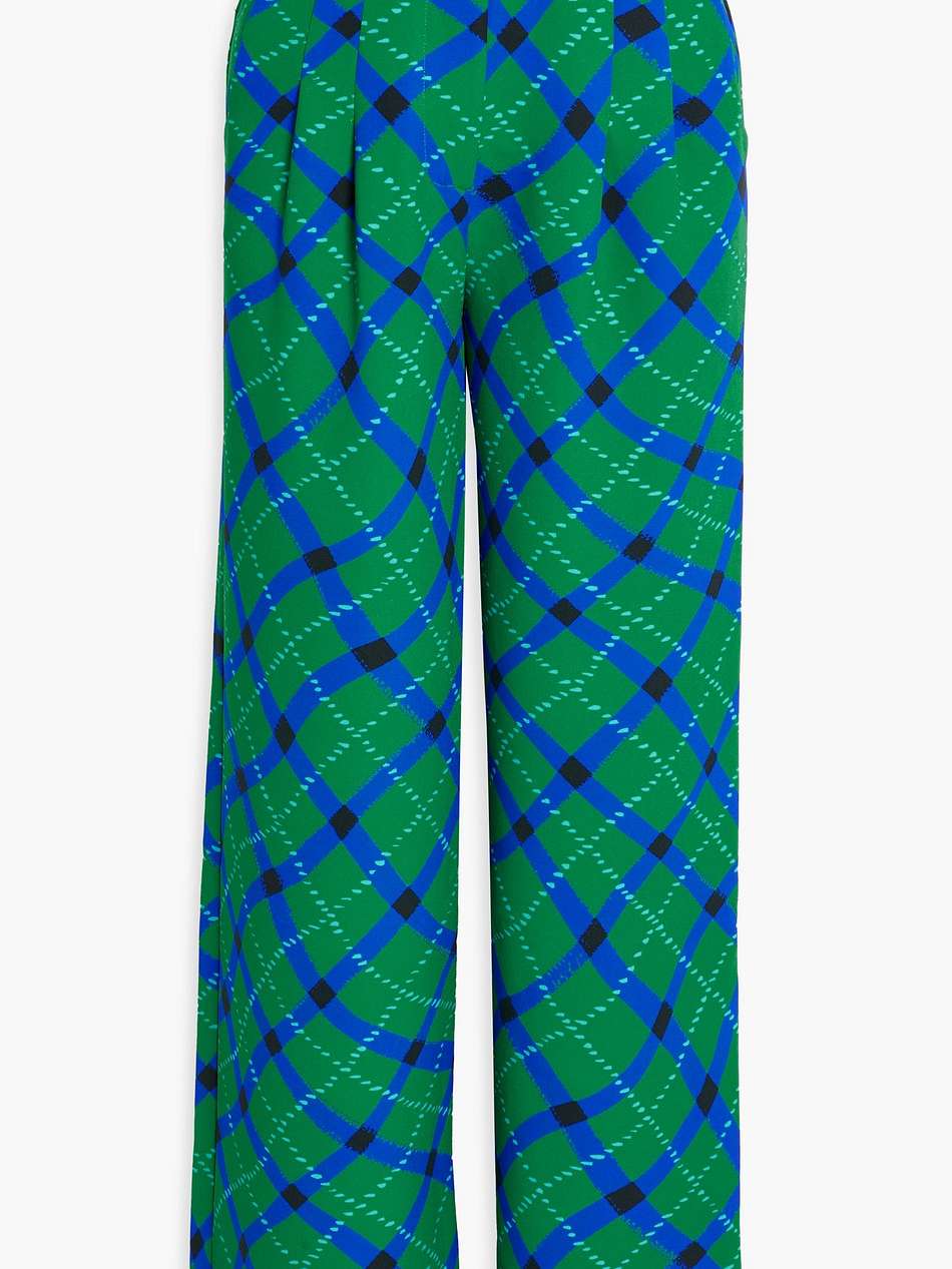bloo pleated checked crepe wide-leg pants