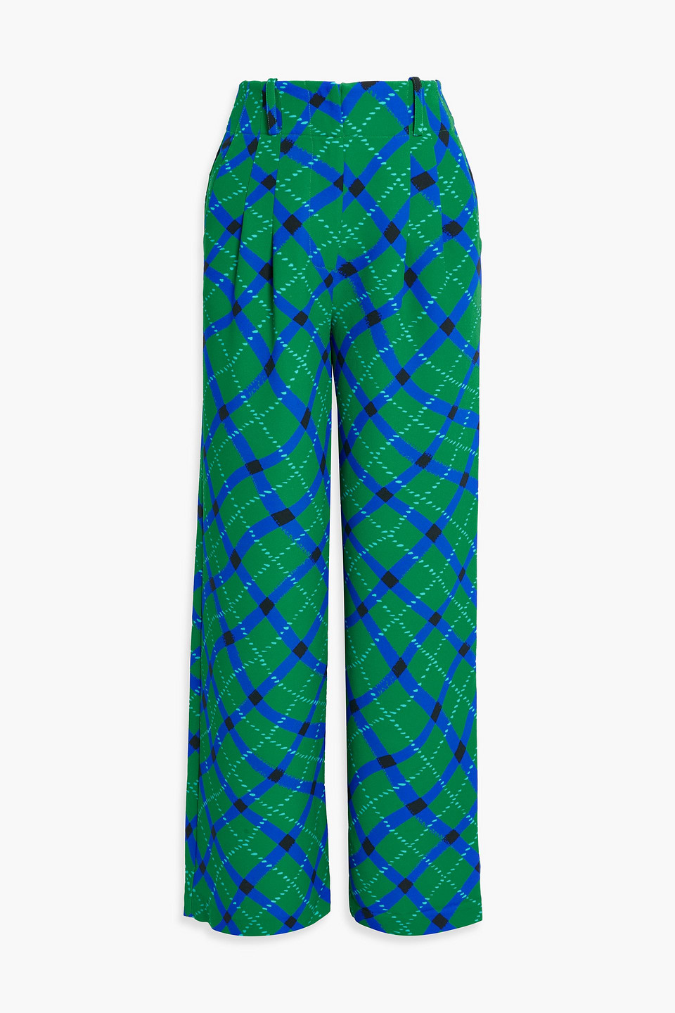 Simon Miller Bloo Pleated Checked Crepe Wide-leg Pants In Green