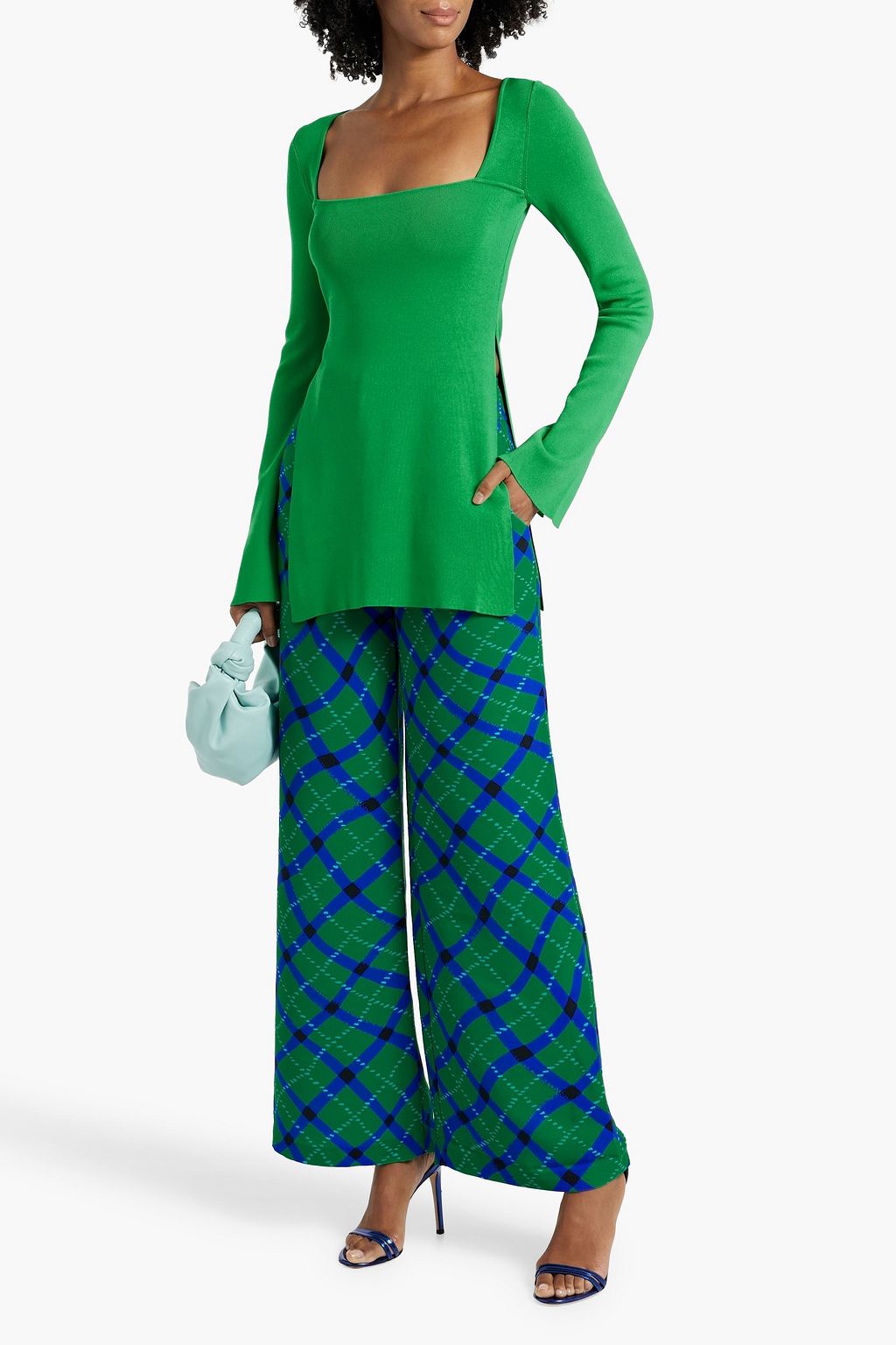 SIMON MILLER Bloo pleated checked crepe wide-leg pants