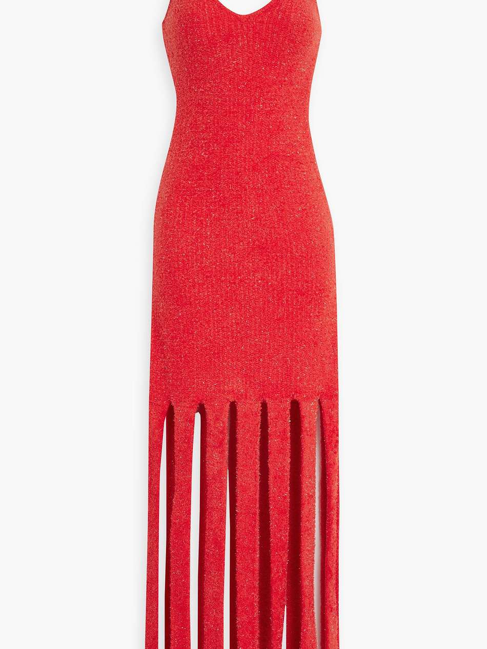 tira fringed metallic chenille midi dress