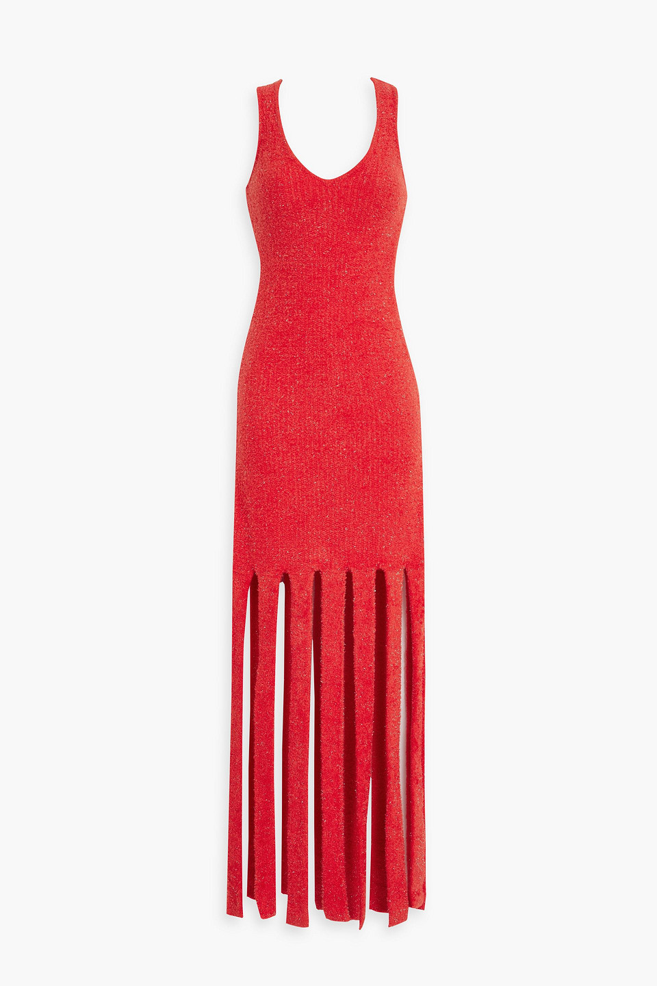 Simon Miller Tira Sleeveless Fringe Knit Midi Dress In Tomato Red