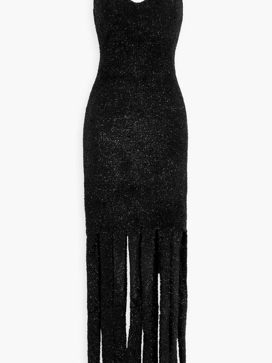 tira fringed metallic chenille midi dress