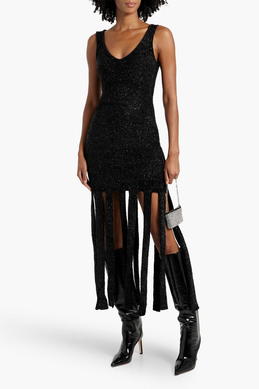 SIMON MILLER Tira fringed metallic chenille midi dress
