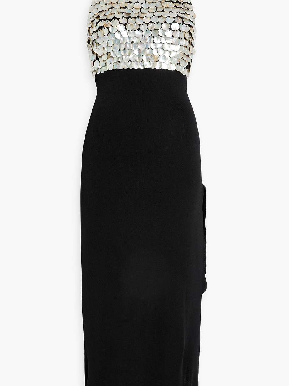 junjo shell-embellished stretch-knit halterneck midi dress