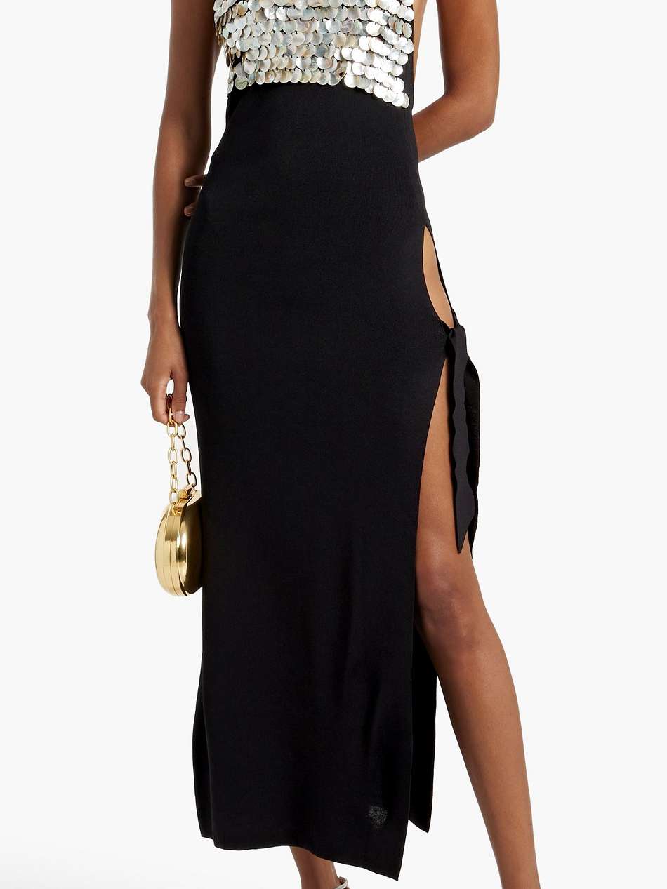 junjo shell-embellished stretch-knit halterneck midi dress