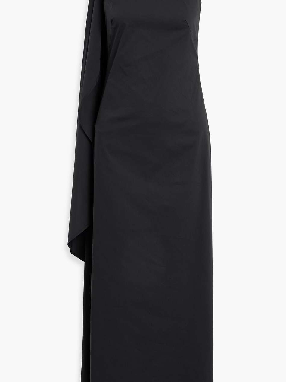 dune one-shoulder draped stretch-cotton poplin maxi dress