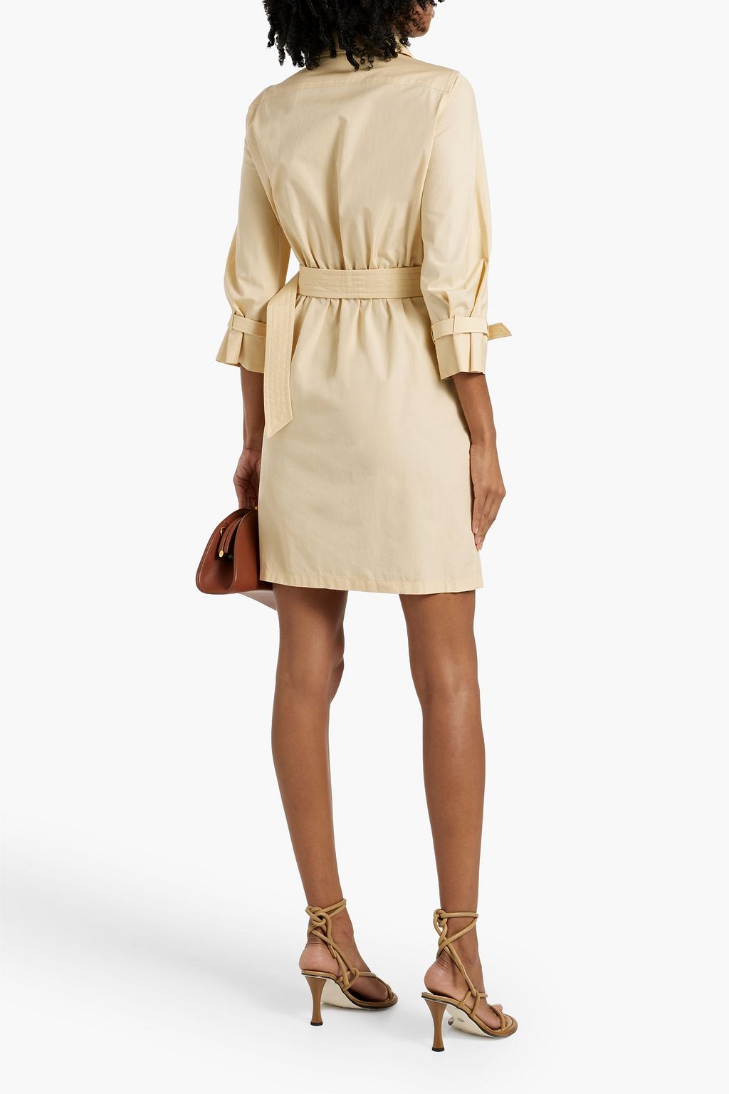 MAX MARA Belted gathered cotton-poplin mini shirt dress