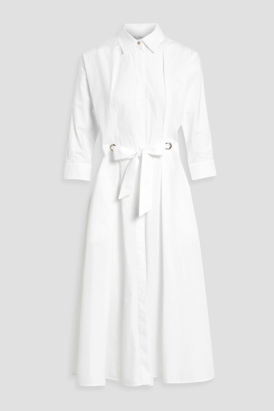 Max Mara Pleated Cotton-poplin Midi Shirt Dress In White