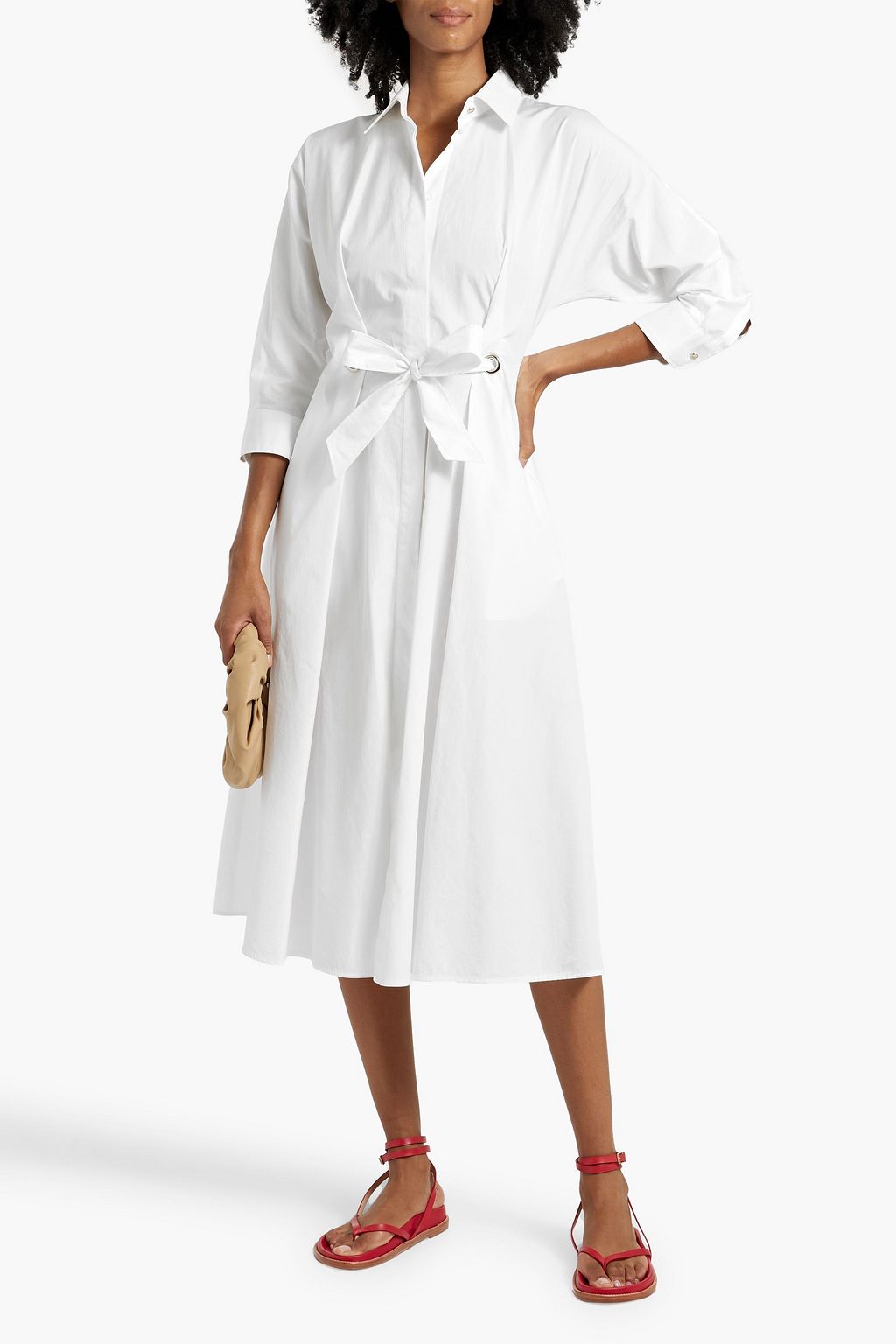 MAX MARA Flavio belted cotton-poplin midi shirt dress