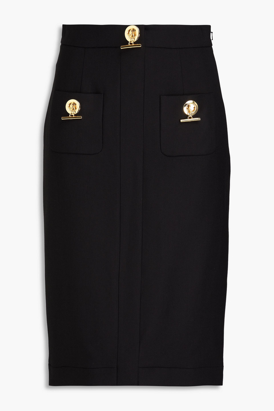 Moschino Embellished Grain De Poudre Pencil Skirt In Black