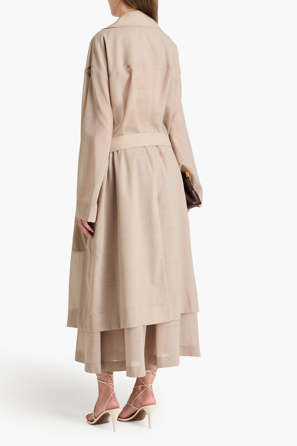 Shop Philosophy Di Lorenzo Serafini Belted Wool-blend Trench Coat In Beige