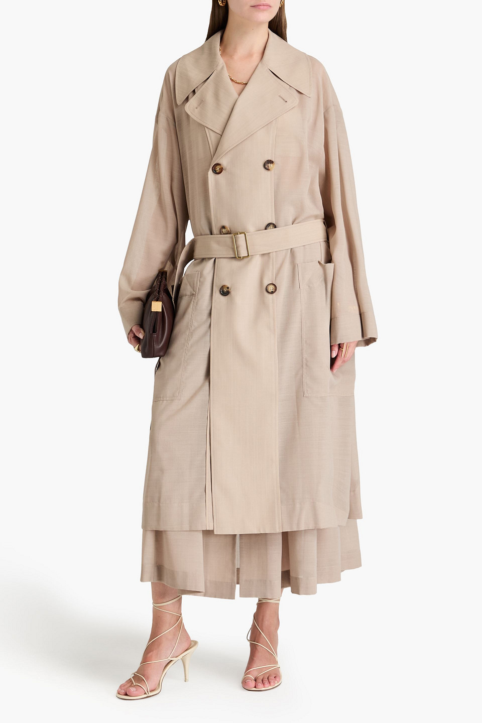 Shop Philosophy Di Lorenzo Serafini Belted Wool-blend Trench Coat In Beige