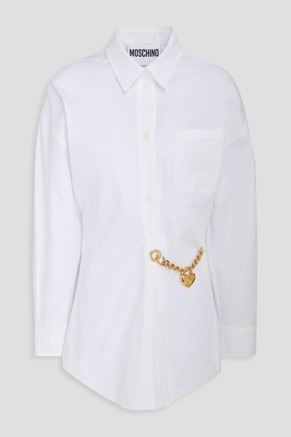 Moschino Chain-embellished Cotton-blend Twill Shirt In White