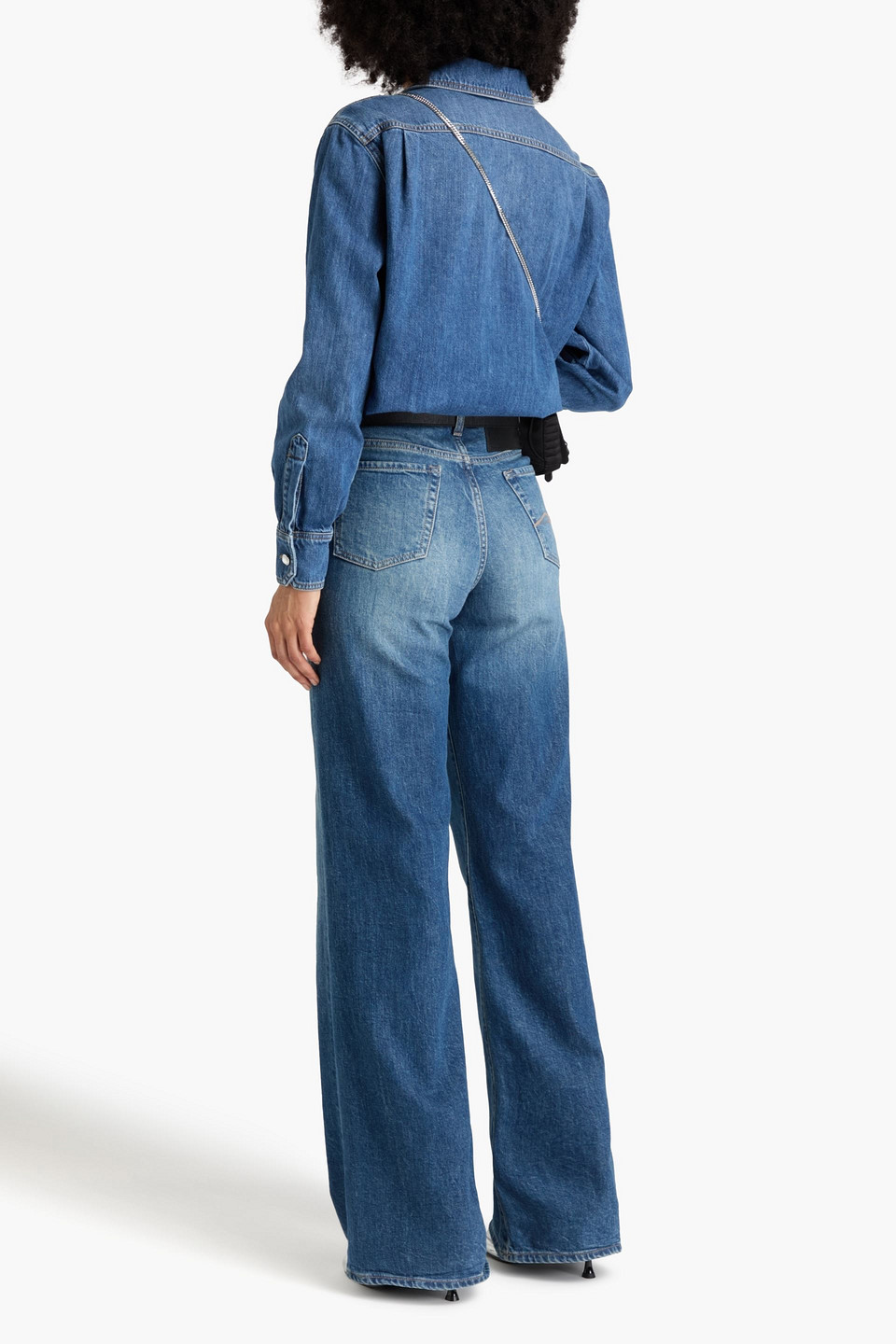 MOSCHINO CRYSTAL-EMBELLISHED DENIM SHIRT 