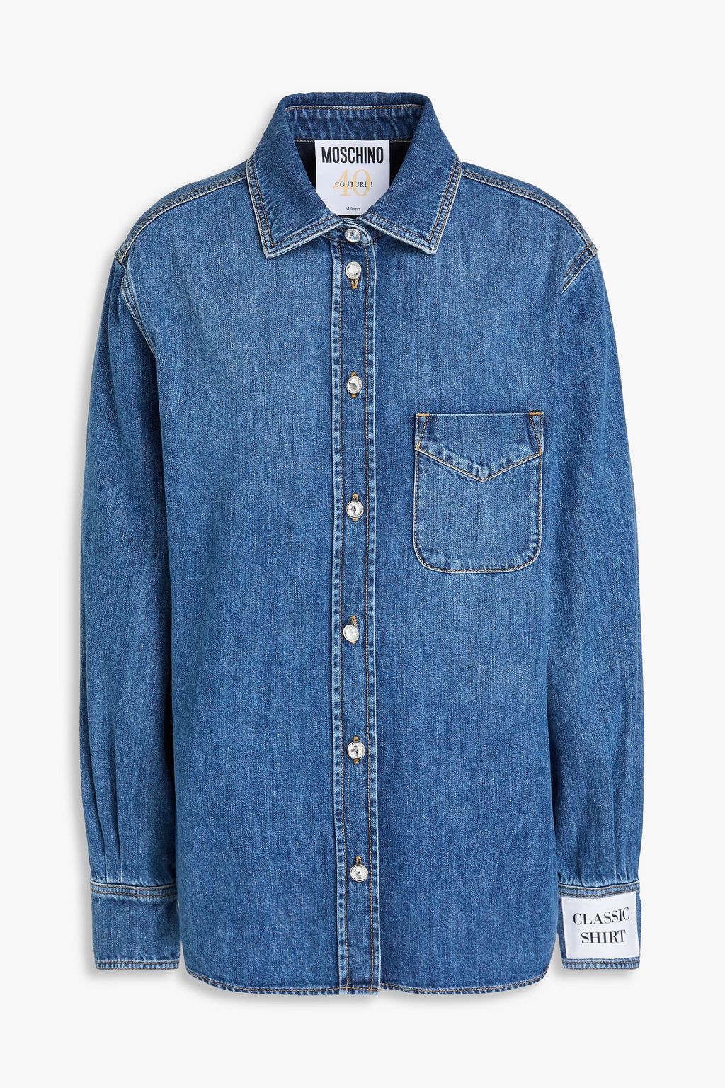 Crystal embellished denim shirt mid denim IT 36