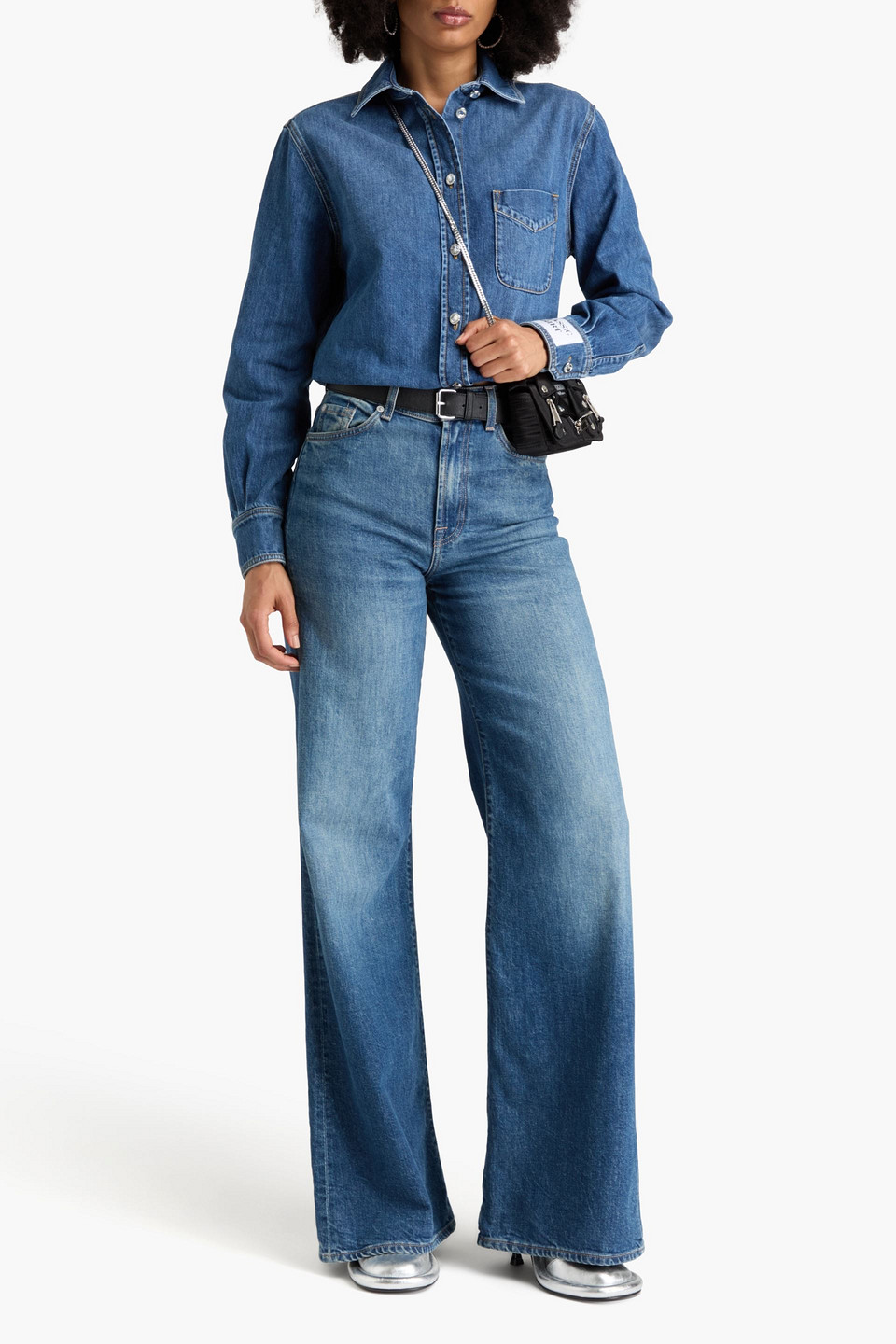 MOSCHINO CRYSTAL-EMBELLISHED DENIM SHIRT 
