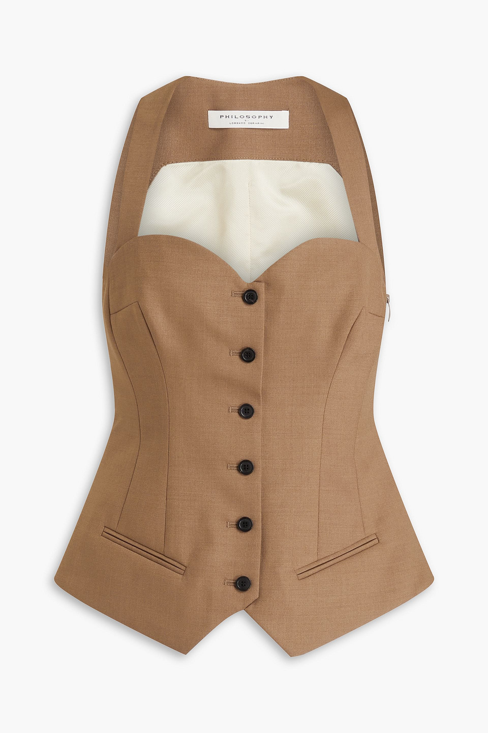 Philosophy Di Lorenzo Serafini Sweetheart-neck Interwoven Vest In Camel
