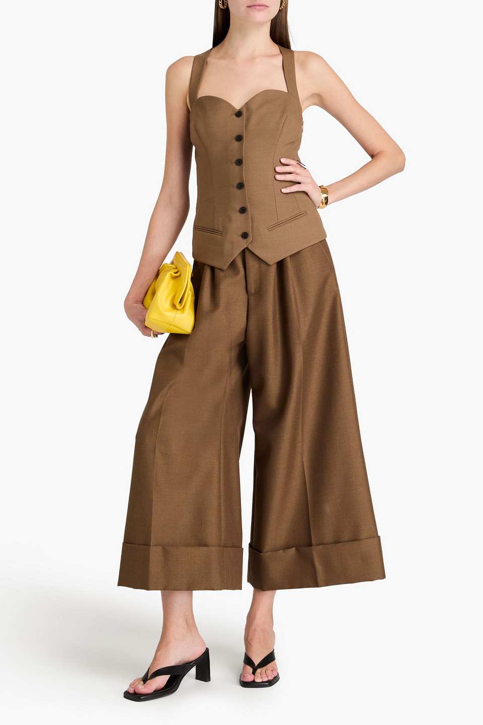 Shop Philosophy Di Lorenzo Serafini Button-detailed Woven Top In Camel