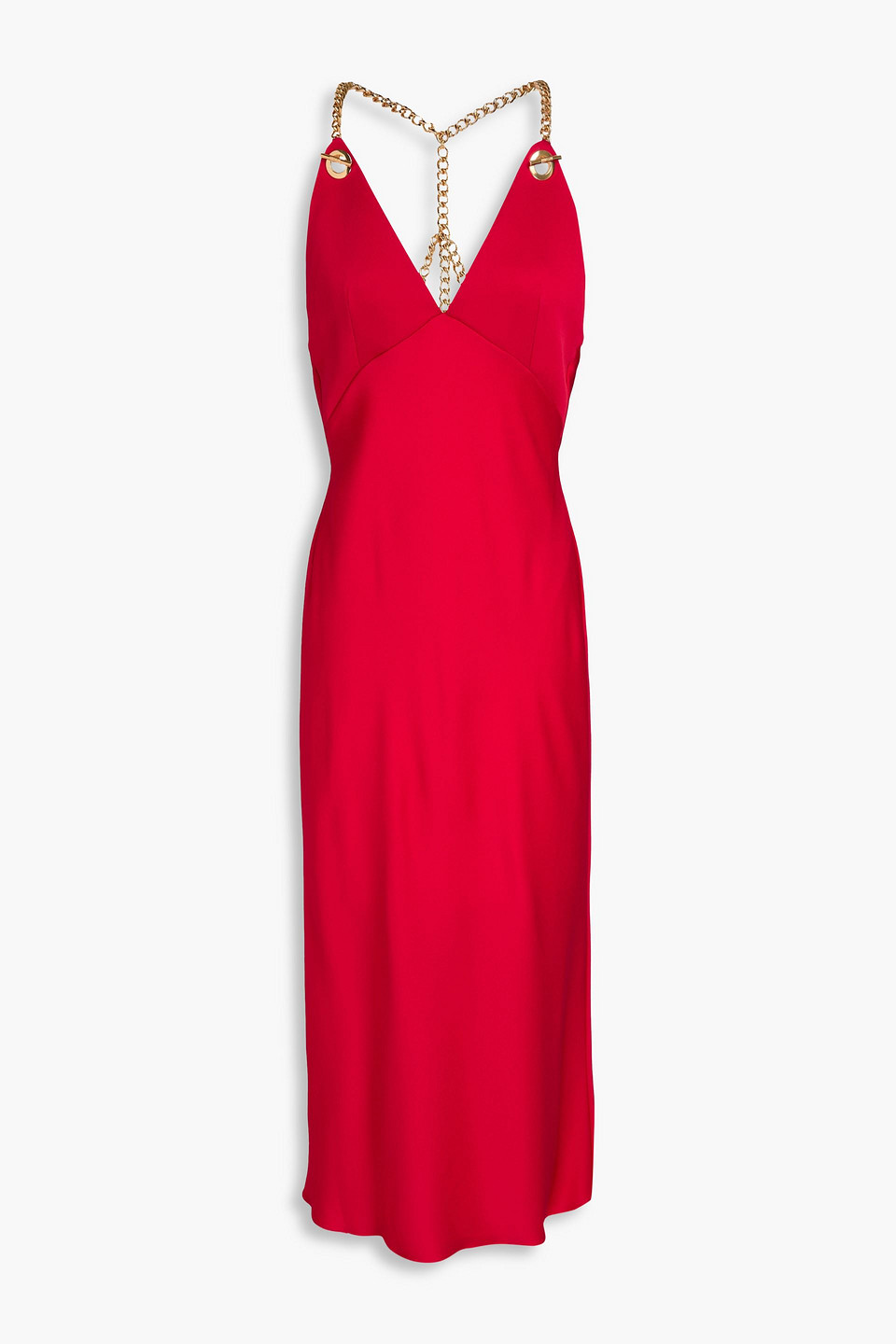 Moschino Chain-embellished Satin-crepe Midi Dress In Red