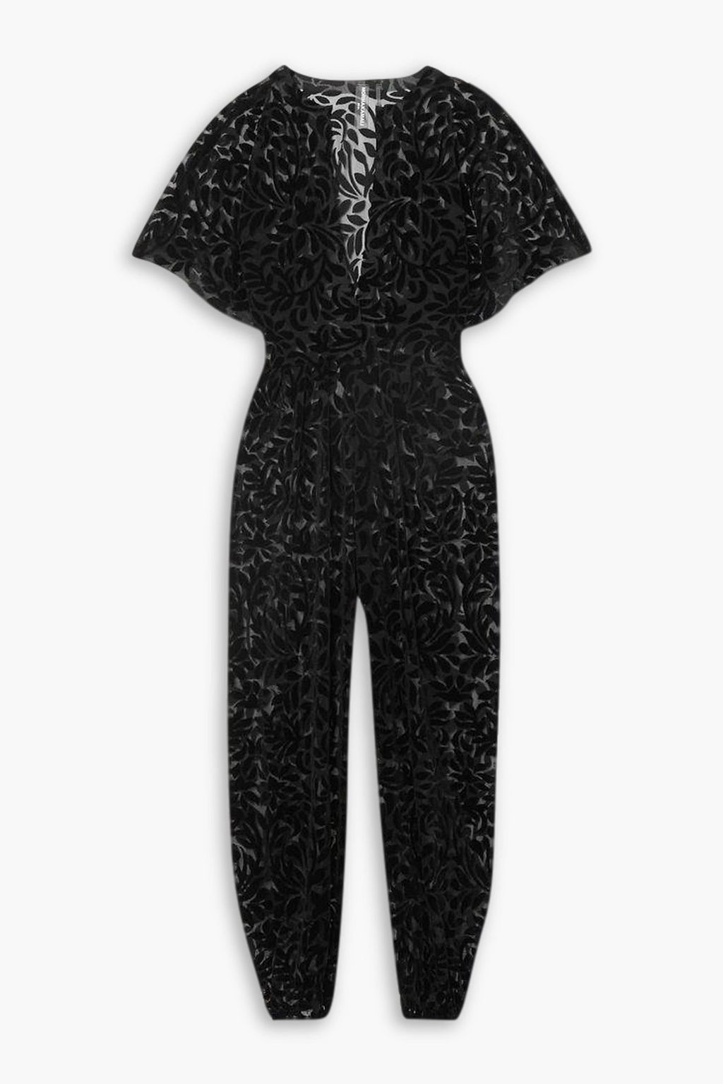 Cropped devore velvet and tulle jumpsuit black One Size