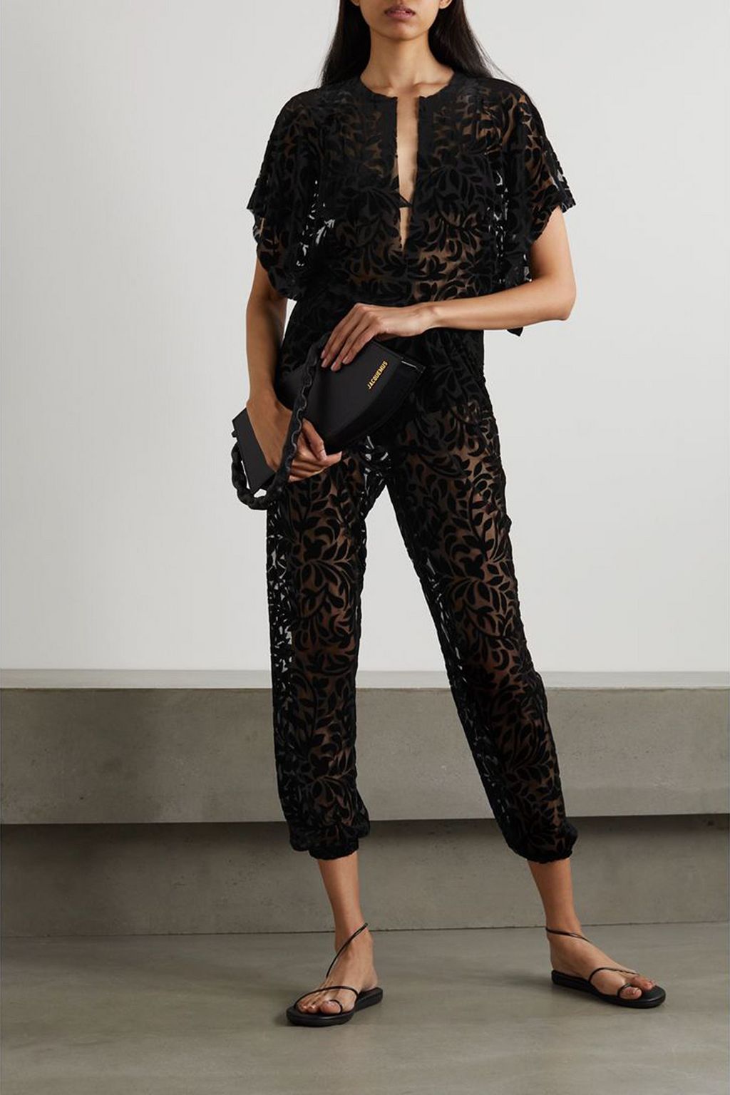 NORMA KAMALI Verkürzter Jumpsuit aus Devoré-Samt und Tüll