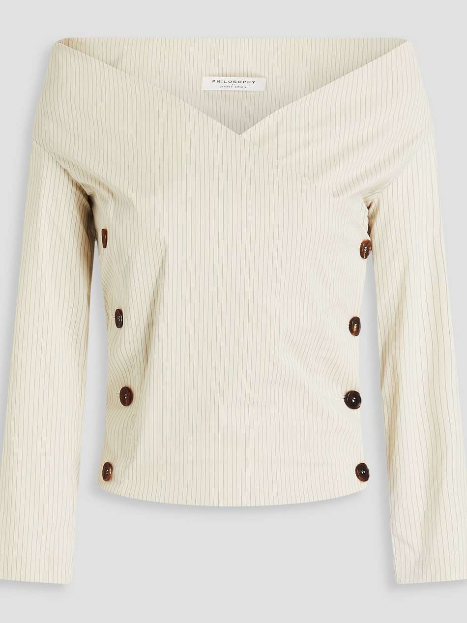 off-the-shoulder striped crepe wrap top
