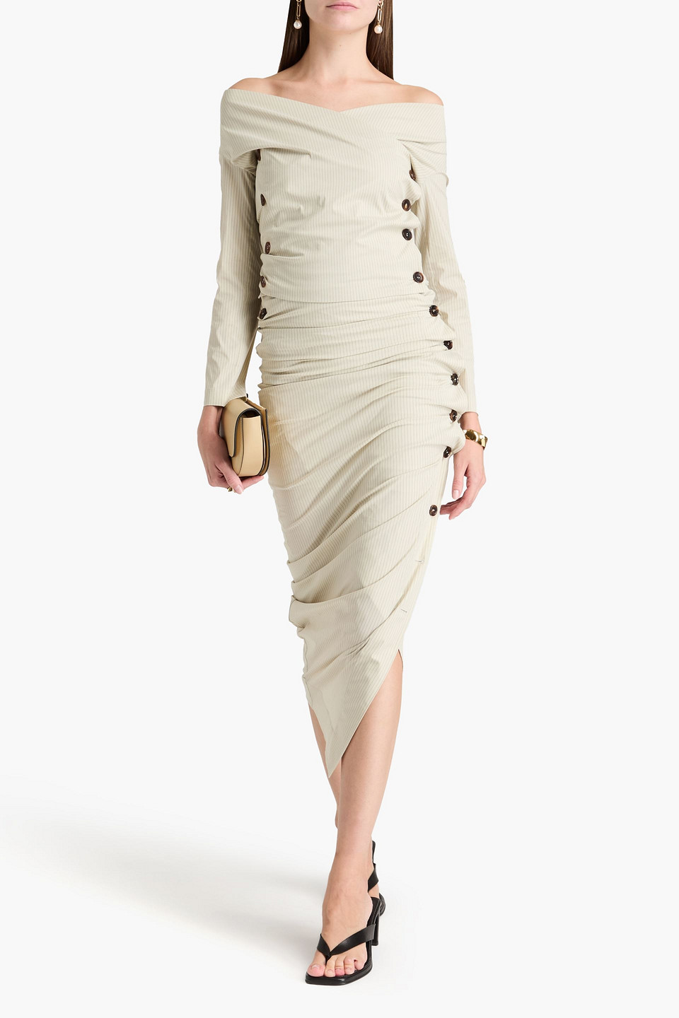 Philosophy Di Lorenzo Serafini Off-the-shoulder Striped Crepe Wrap Top In Ivory