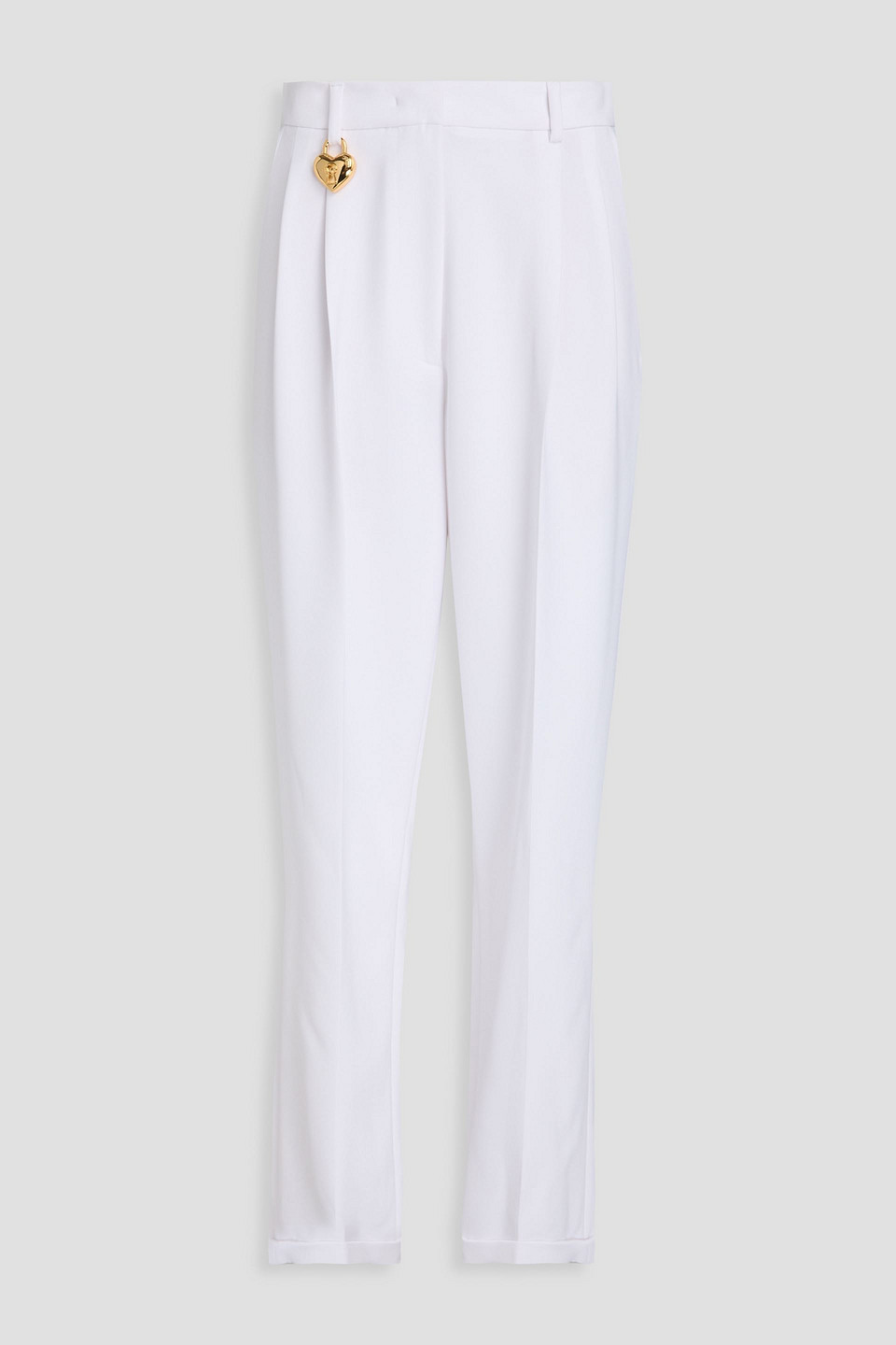 Moschino Embellished Pleated Crepe Straight-leg Pants In White