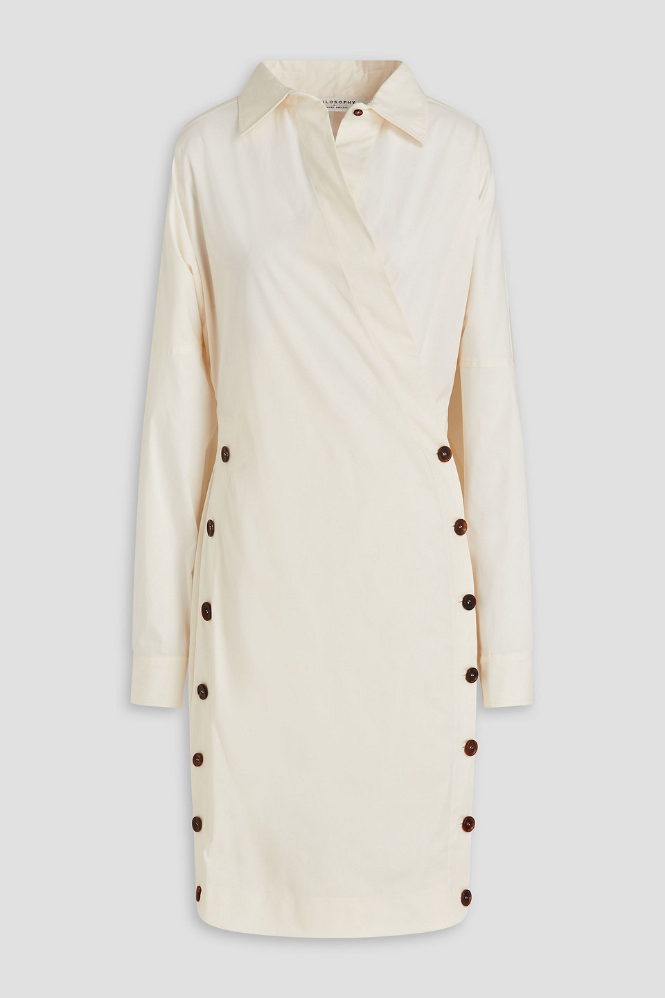 Button-detailed cotton-blend wrap dress