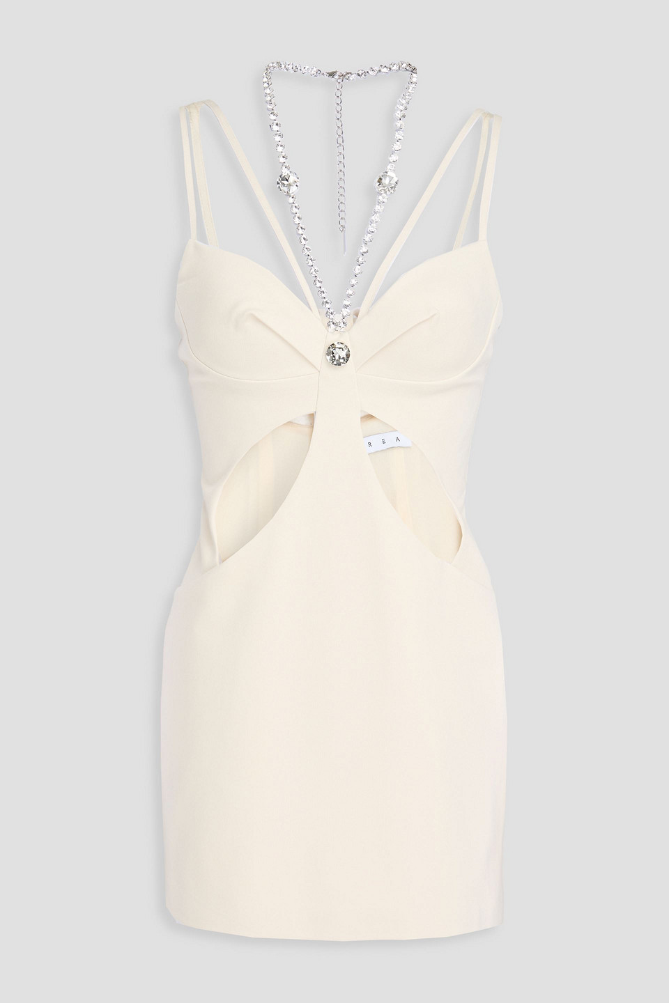 Shop Area Crystal-embellished Cutout Jersey Mini Dress In Cream