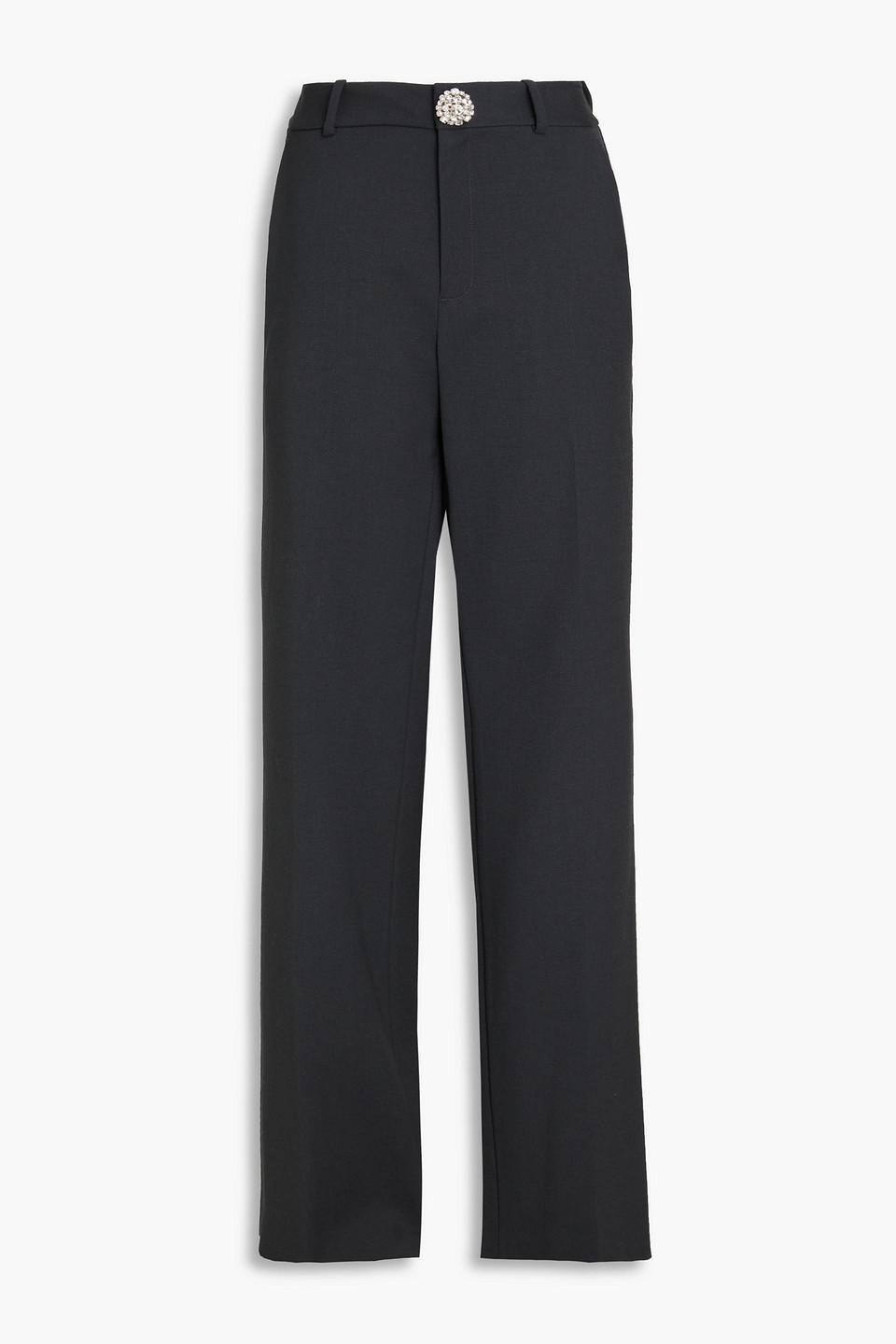 Area Crystal Brooch Back Slit Stretch Wool Trousers In Charcoal