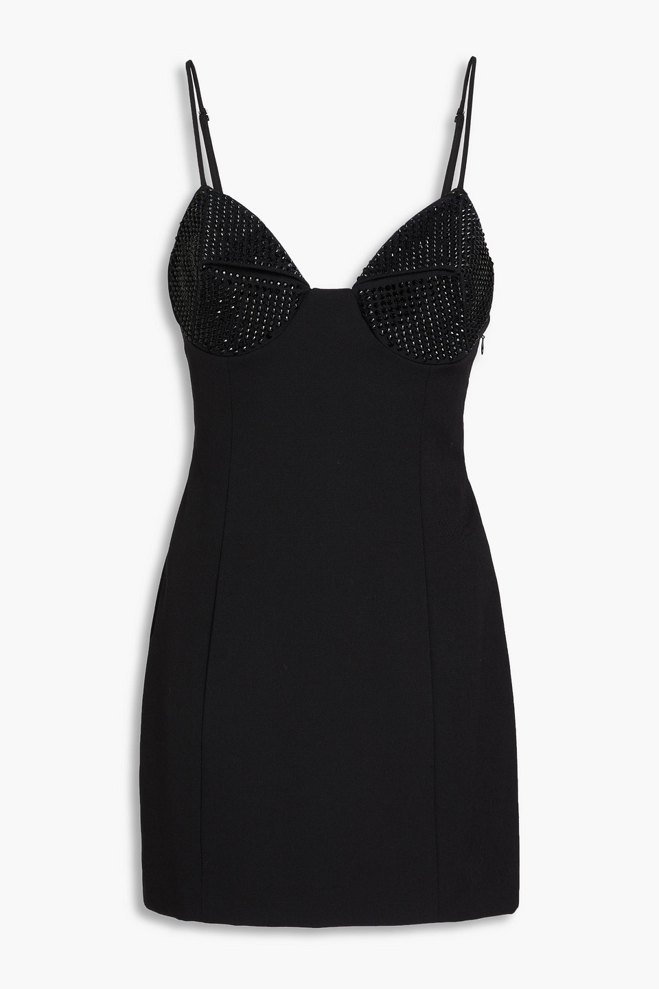 Shop Area Crystal-embellished Wool-blend Crepe Mini Dress In Black