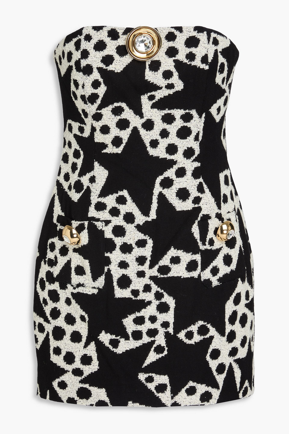 Shop Area Strapless Embellished Cotton-blend Jacquard Mini Dress In Black