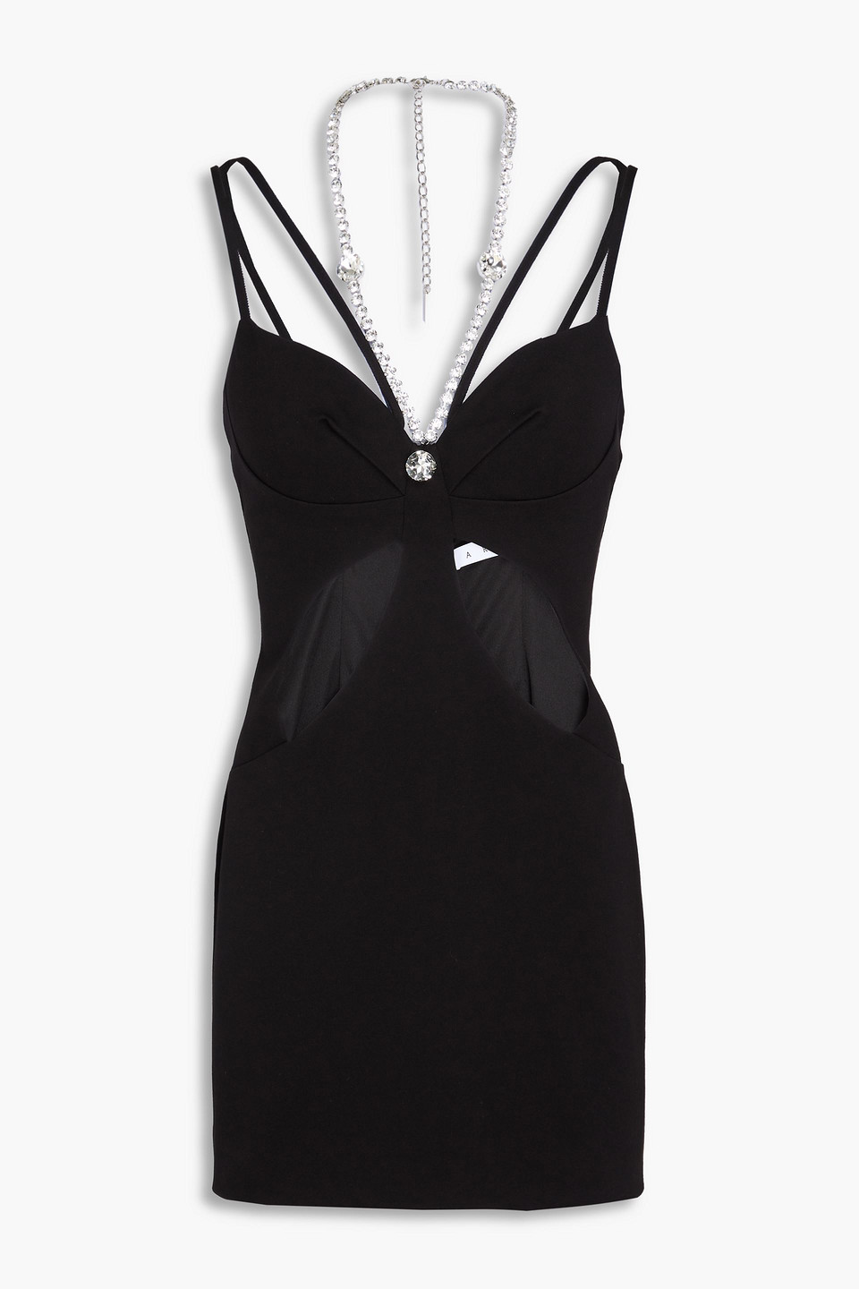 Shop Area Embellished Cutout Jersey Mini Dress In Black