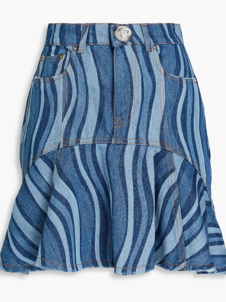 fluted printed denim mini skirt