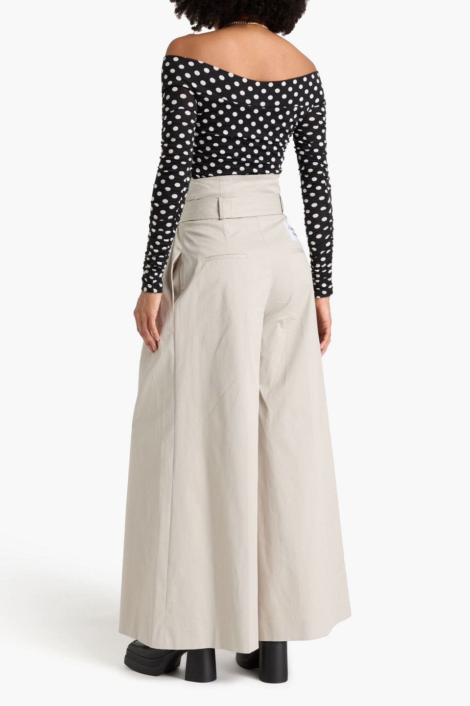 Moschino Pleated Cotton-blend Twill Wide-leg Pants In Stone