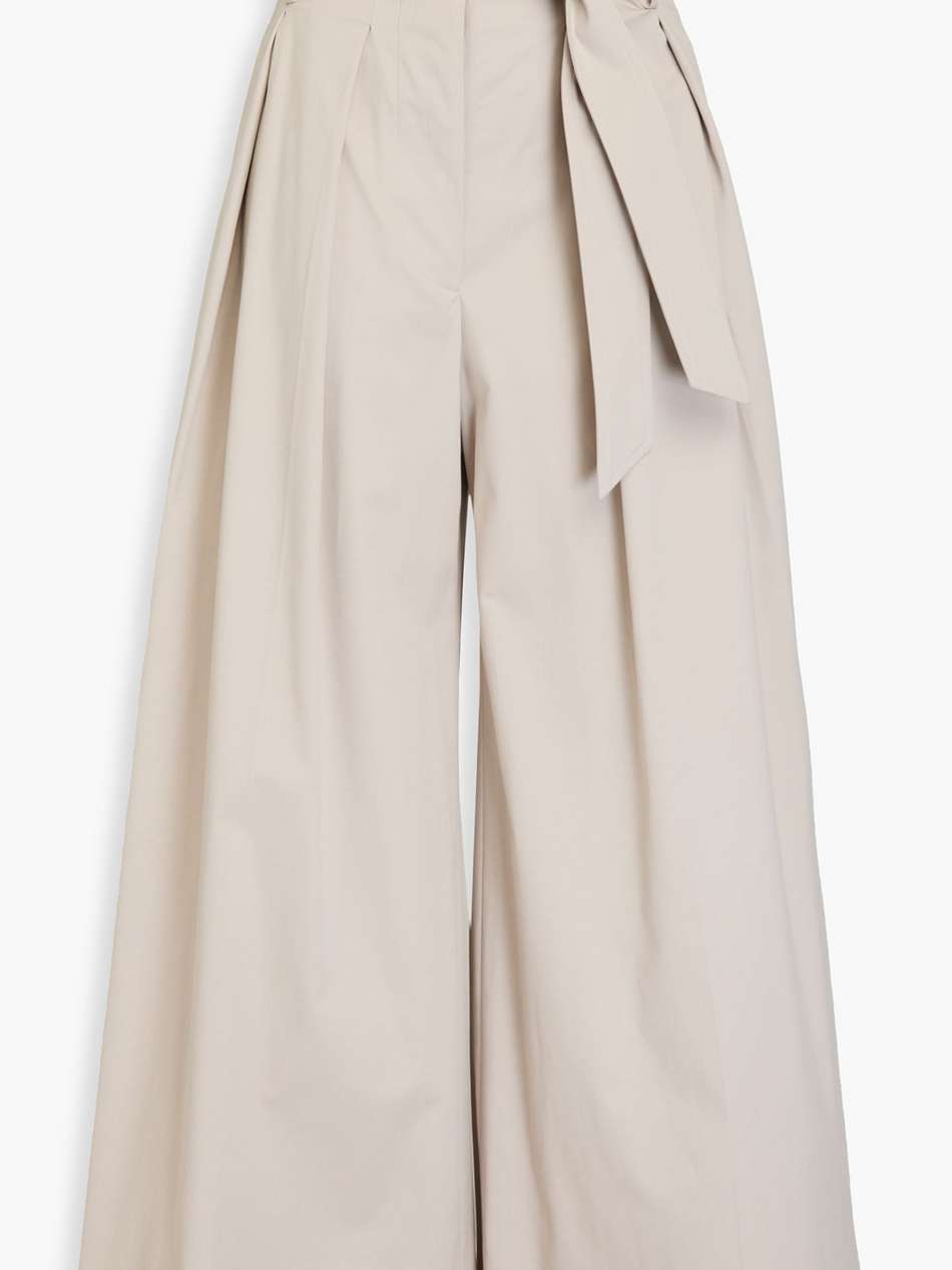 pleated cotton-blend twill wide-leg pants