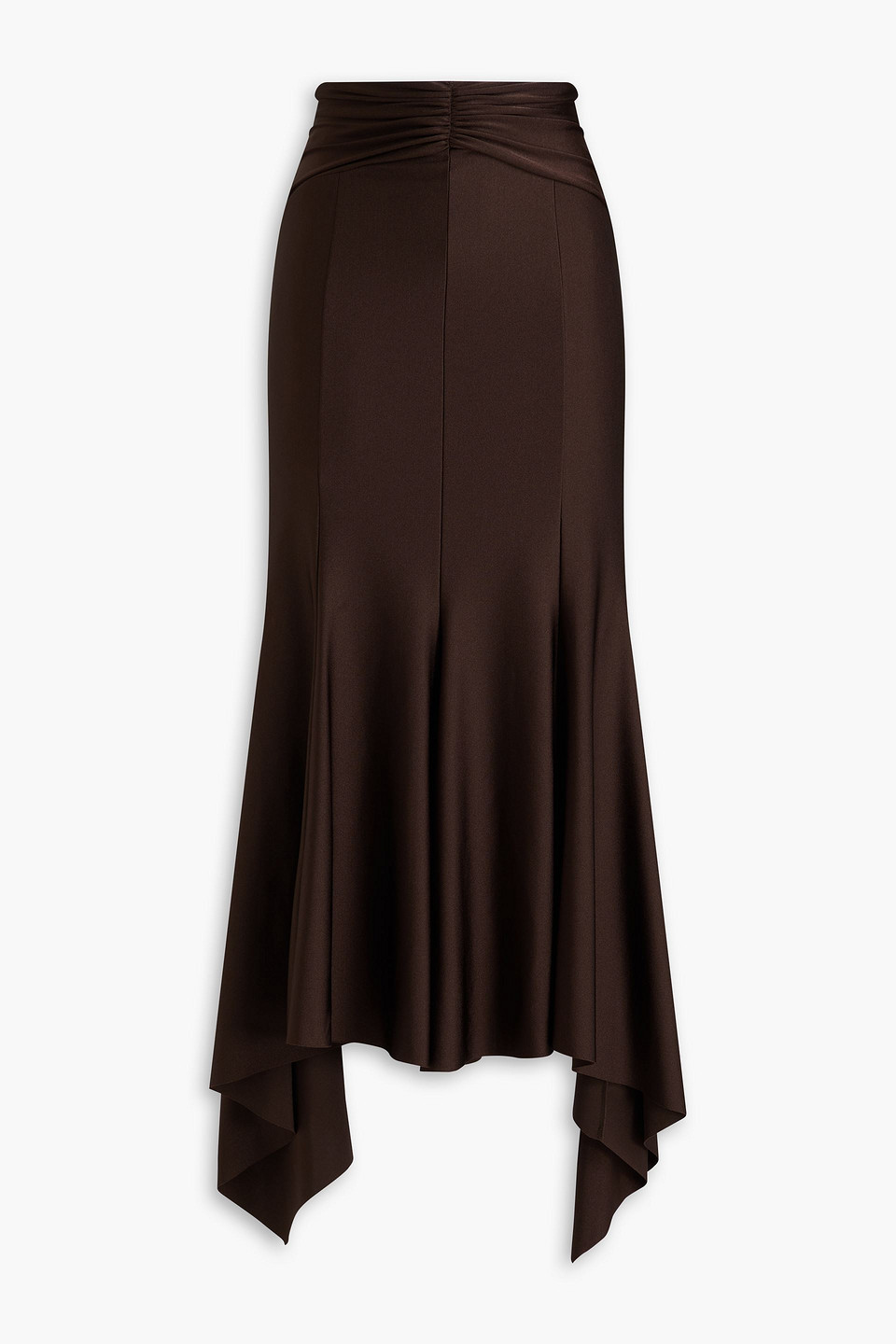 Philosophy Di Lorenzo Serafini Ruched Satin-jersey Midi Skirt In Chocolate