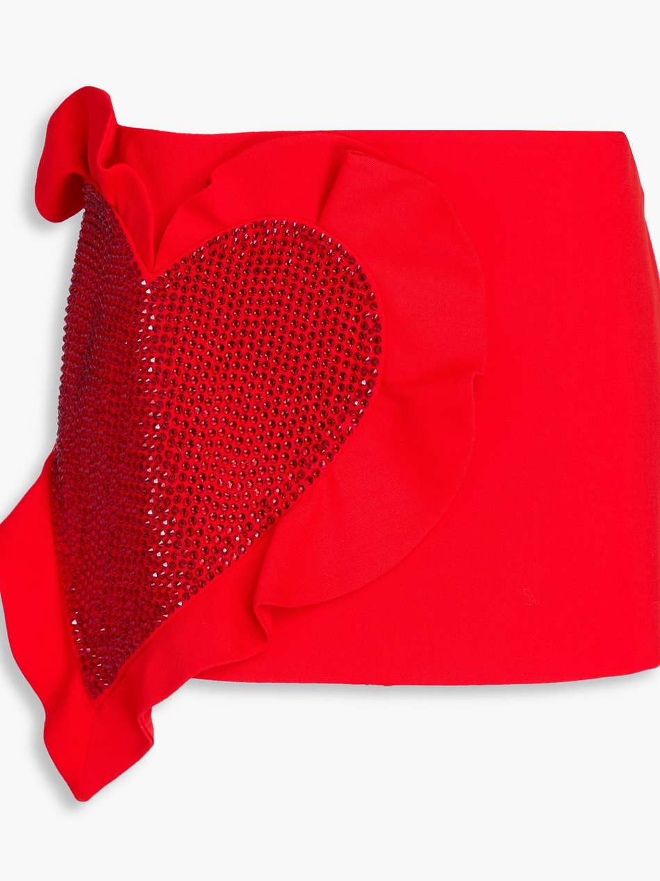 ruffled crystal-embellished wool-twill mini skirt
