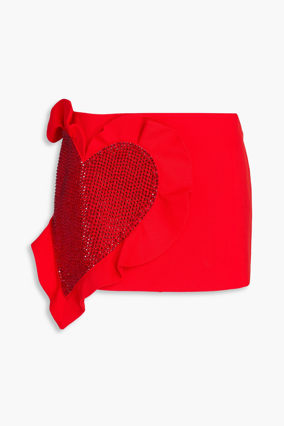 Ruffled crystal-embellished wool-twill mini skirt