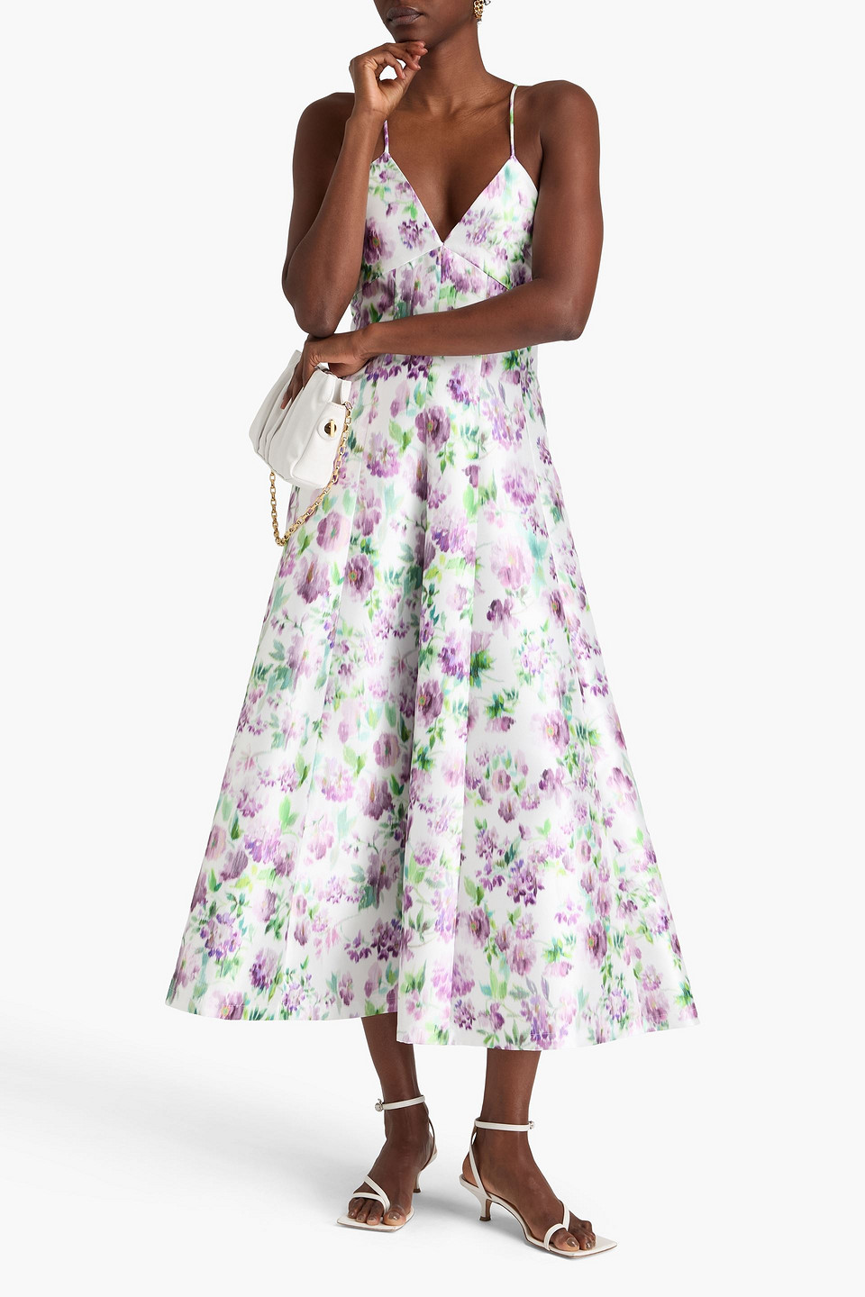 PHILOSOPHY DI LORENZO SERAFINI FLORAL-PRINT TWILL MIDI DRESS