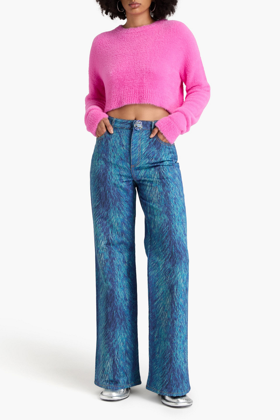 AREA PRINTED HIGH-RISE FLARED JEANS 