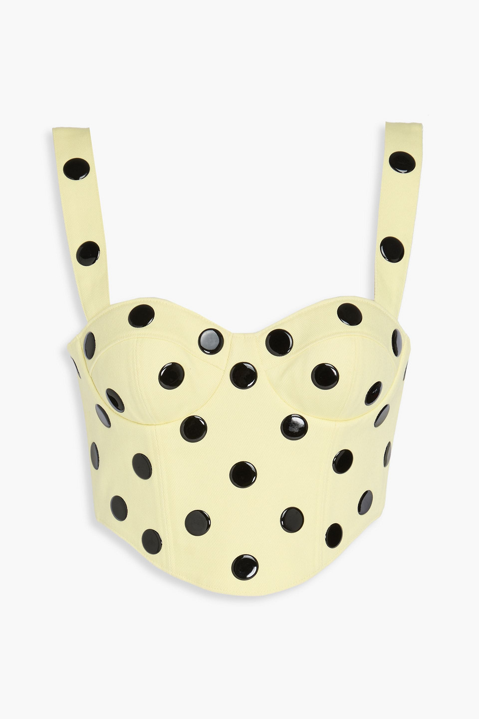 AREA STUDDED DENIM BUSTIER TOP 