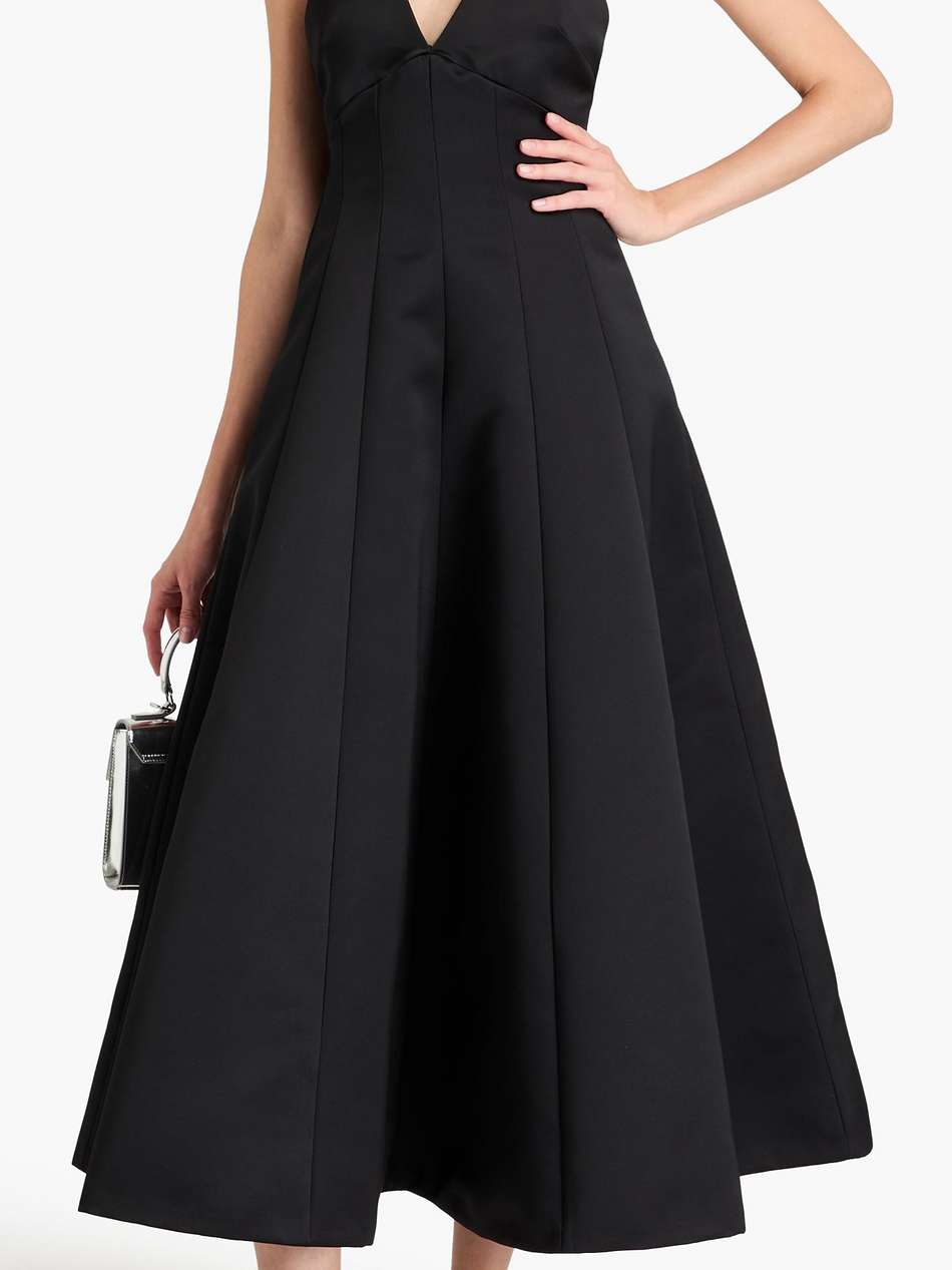 pleated twill midi dress