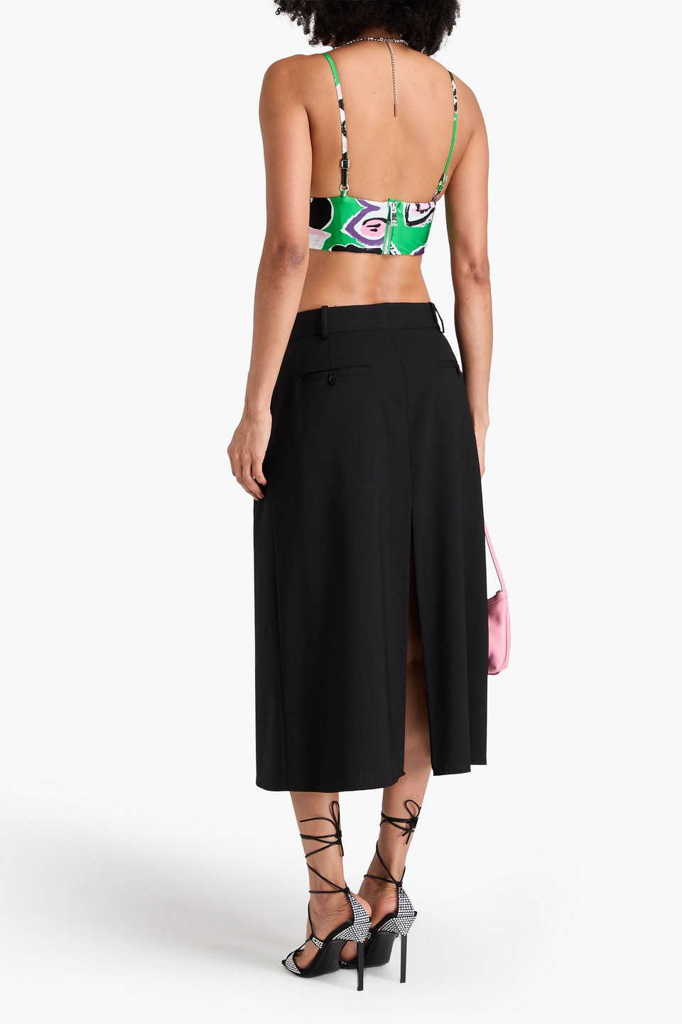 Area Crystal-embellished Printed Jersey Bustier Top In Green