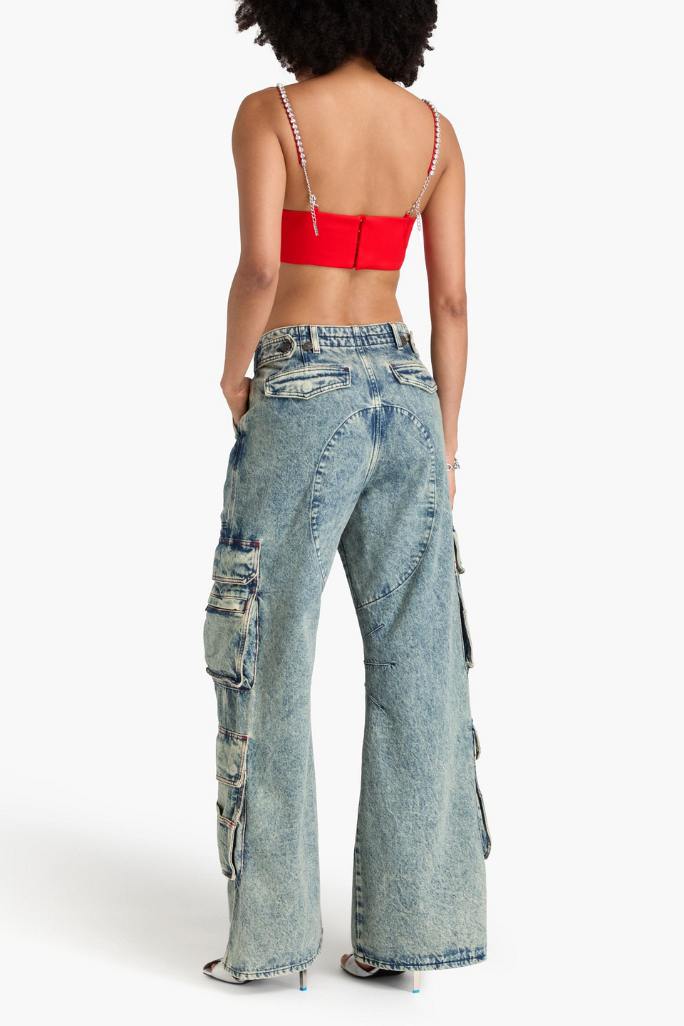 Shop Area Cropped Crystal-embellished Wool-blend Crepe Bustier Top In Red