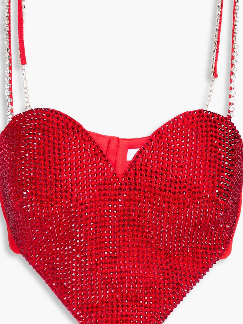cropped crystal-embellished wool-blend crepe bustier top