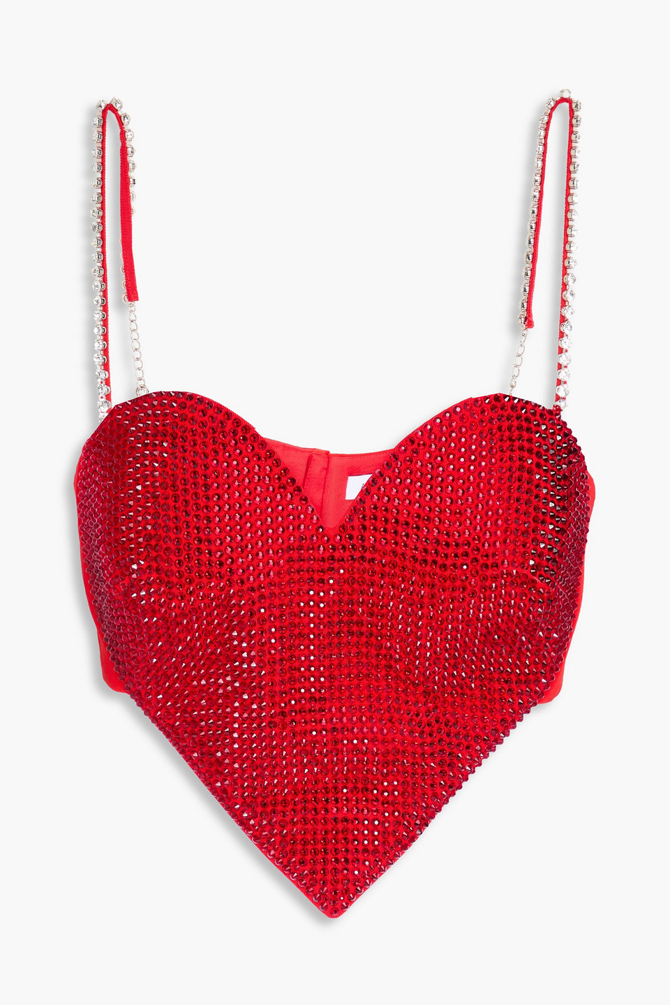 Shop Area Cropped Crystal-embellished Wool-blend Crepe Bustier Top In Red