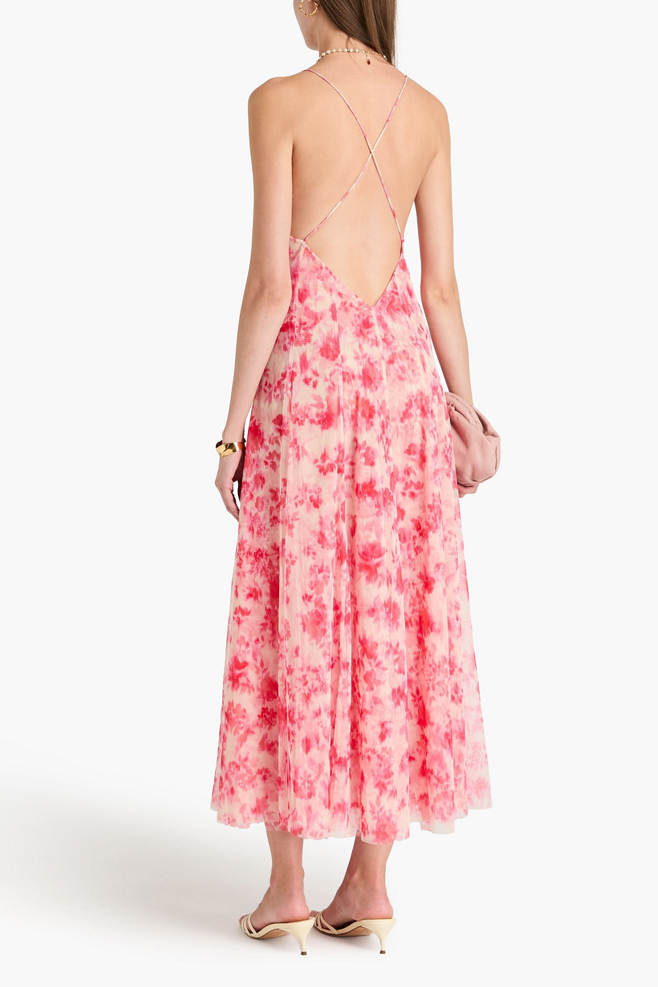 PHILOSOPHY DI LORENZO SERAFINI PRINTED TULLE MIDI DRESS