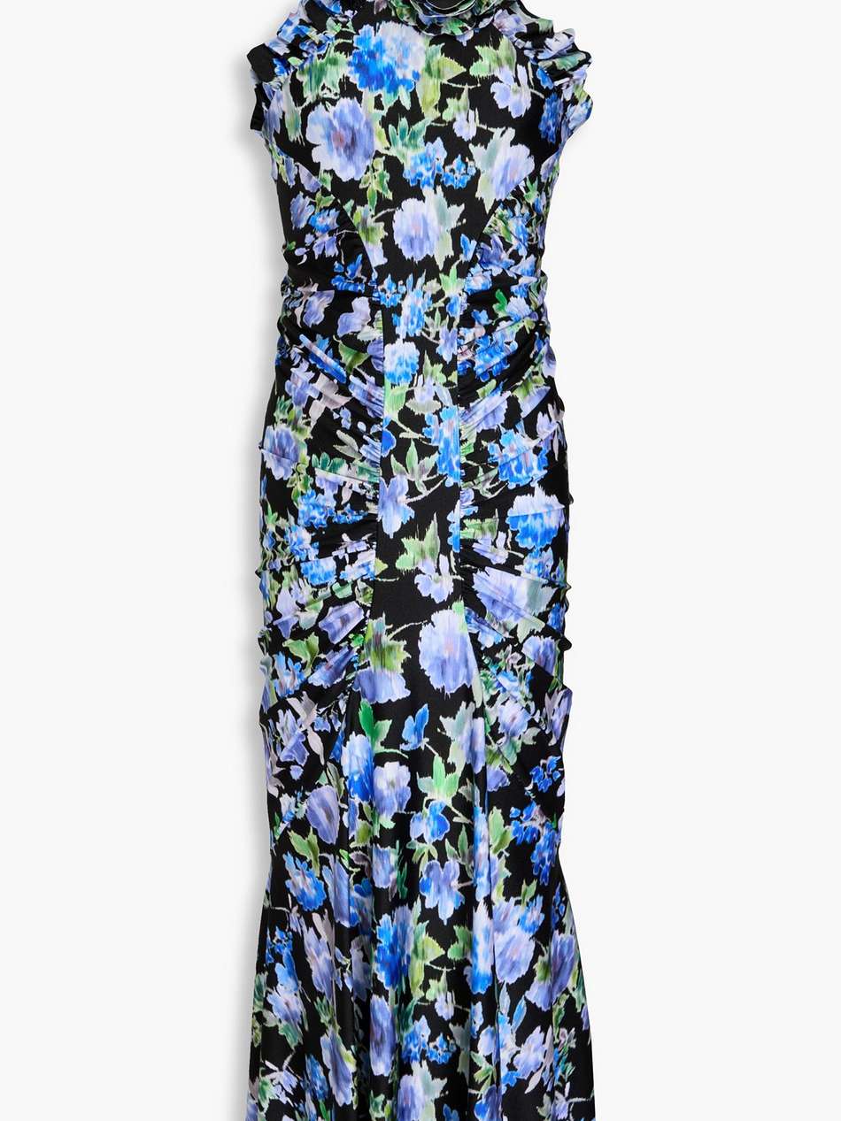 ruffled floral-print jersey midi dress